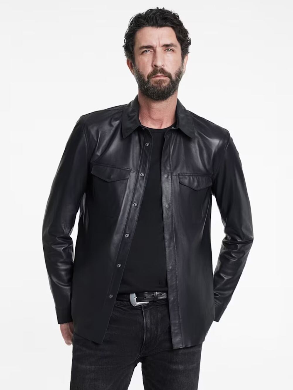 JOHN VARVATOS Travis Leather Shirt Jacket Dark Navy Blue Sz 58/US XL NWT $798